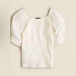 NWT J. Crew Vintage Rib Top with Cotton Poplin Puff Sleeves in Ivory